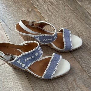 Jack Rogers Wedges with Blue and White Straps 8M